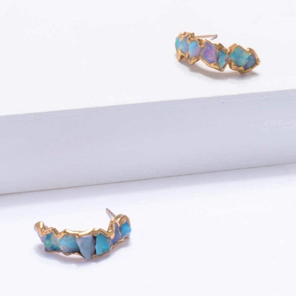 Raw Opal Half Hoop Earrings Rose Gold RingCrush